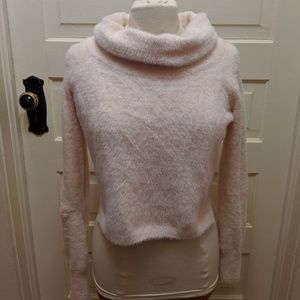 Pink Fuzzy Turtleneck Crop Sweater
